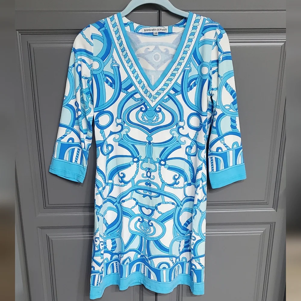 Barbara Gerwit Blue Patterned Women's Dress⚜️💙⚜️ XS - Picture 1 of 8